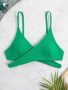 Plain Wrap Bikini Top, For Summer Beach Vacation - Green - View 6