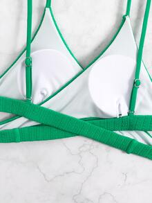Plain Wrap Bikini Top, For Summer Beach Vacation - Green - View 3