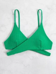 Plain Wrap Bikini Top, For Summer Beach Vacation - Green - View 4