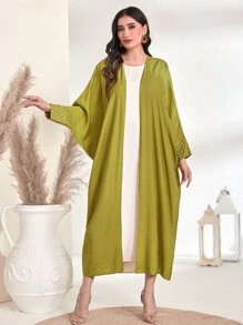 Al Najma Pearl Detail Batwing Sleeve Open Front Abaya - Olive Green - View 3