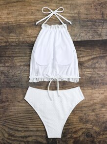 荷叶边装饰吊带比基尼套装 夏日海滩 - 白色 - 查看 2