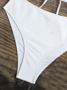 荷叶边装饰吊带比基尼套装 夏日海滩 - 白色 - 查看 4