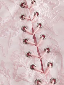 SHEIN MOD Lace Up Front Jacquard Tank Top - Baby Pink - View 4