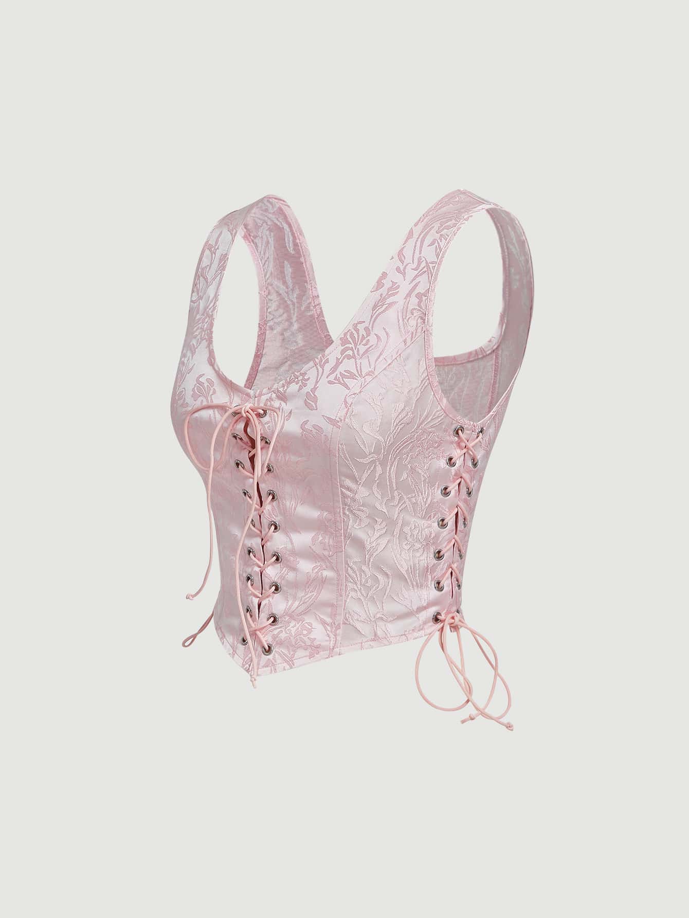 SHEIN MOD Lace Up Front Jacquard Tank Top - Baby Pink - View 1