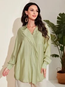 Mulvari 落肩袖口袋貼布襯衫不附腰帶 - 卡其色 - 查看 4