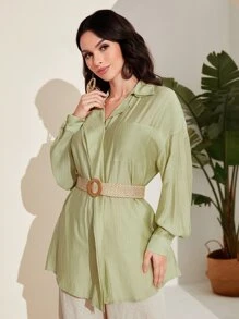 Mulvari 落肩袖口袋貼布襯衫不附腰帶 - 卡其色 - 查看 5