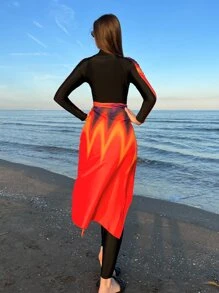 Swim Shayni Full Body Colorblock Burkini Swimsuit With Beach Skirt SummerArabic Clothing