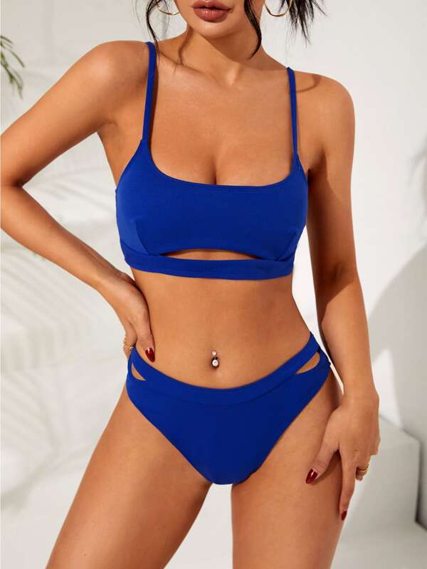 SHEIN Swim Vcay Plain Cutout Bikini Swimsuit SHEIN UK
