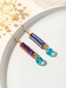 Rectangle & Bead Drop Earrings - Multicolor - View 1