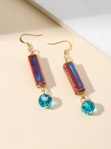 Rectangle & Bead Drop Earrings - Multicolor - View 3