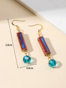 Rectangle & Bead Drop Earrings - Multicolor - View 4