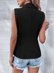 Chiquease 側打結雙排釦馬甲西裝外套 - 黑色 - 查看 2