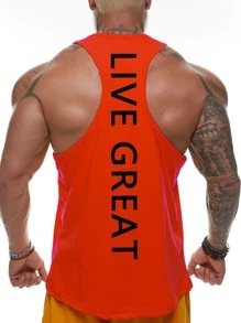 Manfinity Fitness Men Letter Graphic Sports Tank Top - Orange - View 1