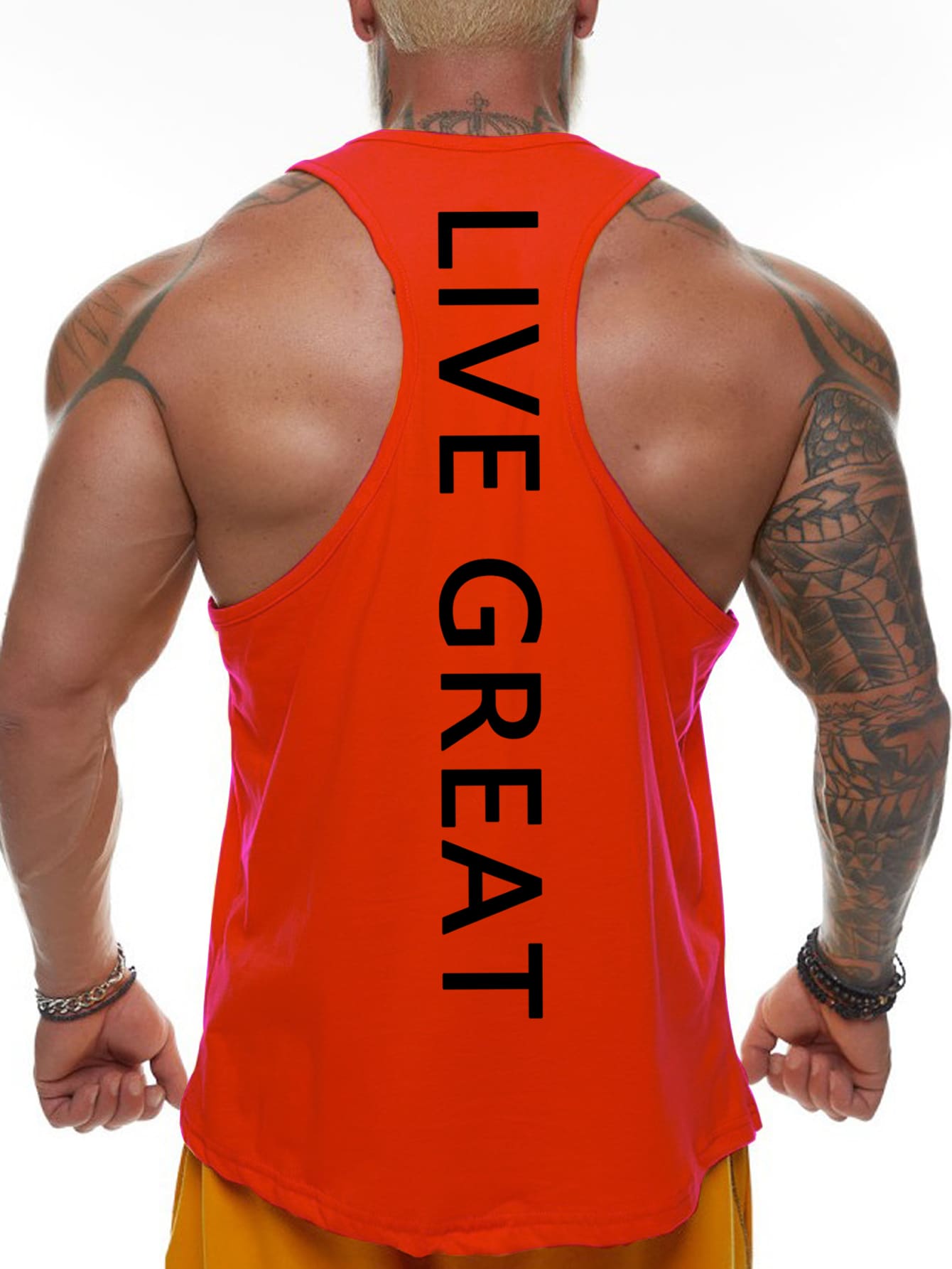 Manfinity Fitness Men Letter Graphic Sports Tank Top - Orange - View 1