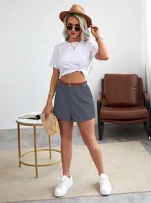 Chiquease Quần đùi nữ màu trơn Giải trí - Màu xám đen - Xem 4