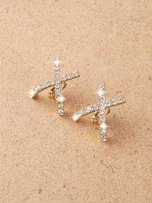 Trang trí chữ Rhinestone Clip trên bông tai - Vàng - Xem 1