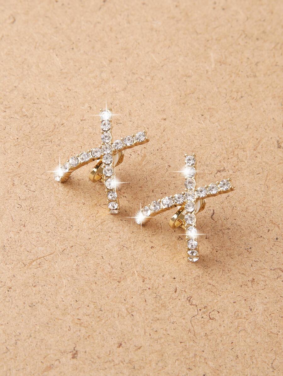 Trang trí chữ Rhinestone Clip trên bông tai - Vàng - Xem 1