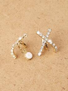 Trang trí chữ Rhinestone Clip trên bông tai - Vàng - Xem 3