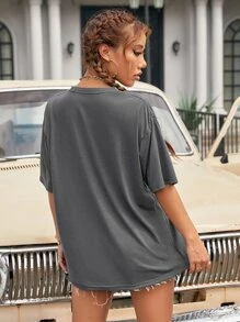 SHEIN EZwear Figure & Letter Graphic Drop Shoulder Tee - Dark Grey - View 2