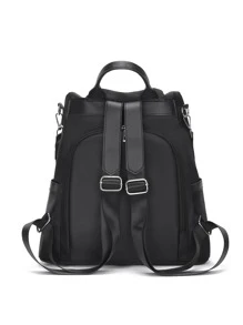 牛津布休闲单肩包，女士尼龙零钱包，手提包，妈妈防水包，酒吧客防盗背包，女士新年礼物，大容量双肩包，带绒球吊饰，适合女孩、小学生/高中生/大学生、毕业生，返校必备 - 黑色 - 查看 5