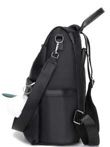 牛津布休闲单肩包，女士尼龙零钱包，手提包，妈妈防水包，酒吧客防盗背包，女士新年礼物，大容量双肩包，带绒球吊饰，适合女孩、小学生/高中生/大学生、毕业生，返校必备 - 黑色 - 查看 8