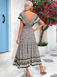 SHEIN VCAY Vestido con estampado floral con fruncido bajo con fruncido - Multicolor - Ver 2