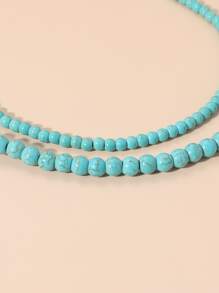 2 cái/bộ Bộ vòng cổ đính cườm màu ngọc lam thời trang - Màu xanh lam - Xem 2