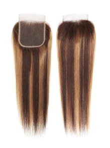 3 PCS Highlight Piano Color Silky Straight Virgin Human Hair Bundles With 4 X 4 Free Part Lace Closure In One Set P4/27# Mixed Bundle And Closure - S4/27 - View 7
