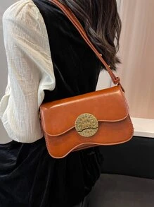 Metal Decor Flap Square Bag - Khaki - View 4