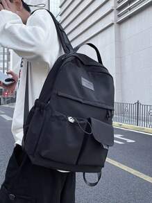 17L Men Letter Patch Decor Casual Daypack, Schoolbag For Travel, College, School - Black - View 2