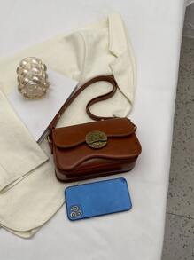 Metal Decor Flap Square Bag - Khaki - View 5