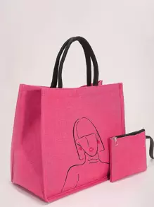 2 Miếng Dung lượng lớn Đồ họa Hình Túi Top Handle Với ví coin Bộ túi đi học Đối với , Cô gái tuổi teen , Cao đẳng Sinh viên , Hoàn hảo Đối với Trường đại học & Trung học phổ thông , Ngoài trời , Du lịch & Trở lại Đến , Màu sắc - Màu Hồng Tươi - Xem 1