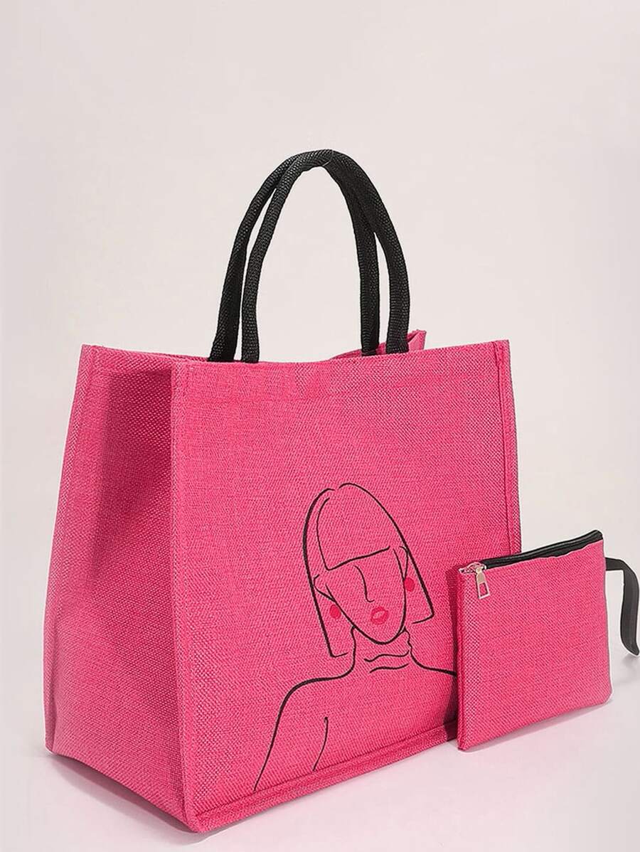 2 Miếng Dung lượng lớn Đồ họa Hình Túi Top Handle Với ví coin Bộ túi đi học Đối với , Cô gái tuổi teen , Cao đẳng Sinh viên , Hoàn hảo Đối với Trường đại học & Trung học phổ thông , Ngoài trời , Du lịch & Trở lại Đến , Màu sắc - Màu Hồng Tươi - Xem 1