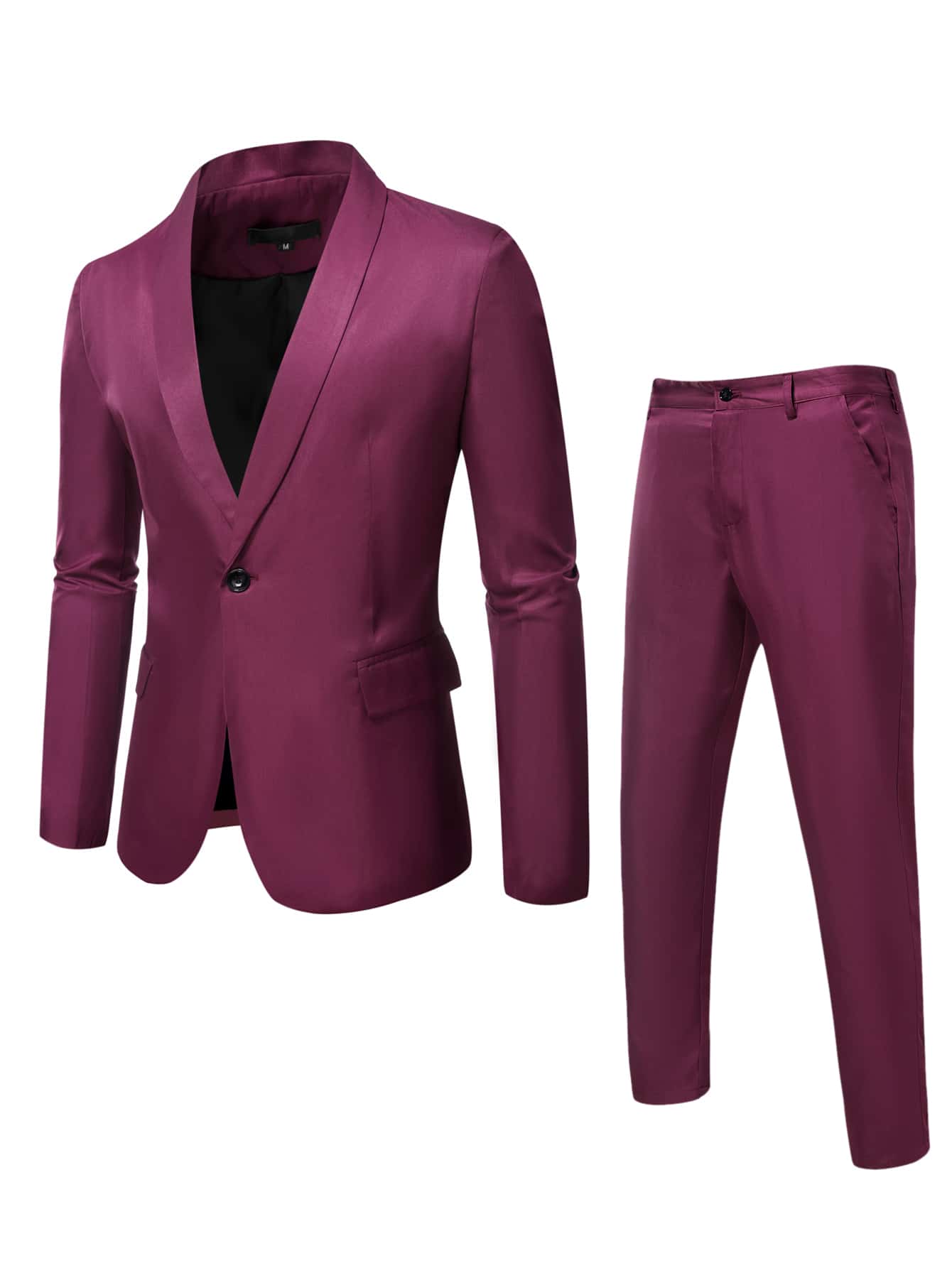 Manfinity Men Shawl Collar Single Button Blazer & Suit Pants - Burgundy - View 1