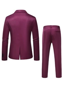 Manfinity Men Shawl Collar Single Button Blazer & Suit Pants - Burgundy - View 2