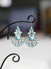 Rhinestone & Flower Decor Drop Earrings - Multicolor - View 3