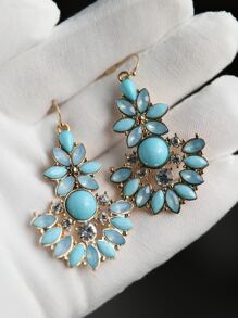Rhinestone & Flower Decor Drop Earrings - Multicolor - View 8