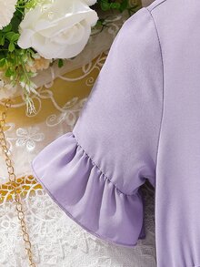 Girls Flounce Sleeve Ruffle Trim Pleated Hem Dress - Mauve Purple - View 5
