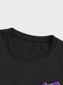 ROMWE MEN Street Life Men Letter Graphic Tee, School - Black - View 5