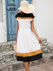 Aveloria Colour Block Pleated Hem Dress Without Belt - Multicolor - View 4