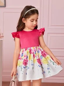 SHEIN Toddler Girls Floral Print Ruffle Trim Dress - Multicolor - View 3