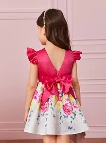 SHEIN Toddler Girls Floral Print Ruffle Trim Dress - Multicolor - View 4