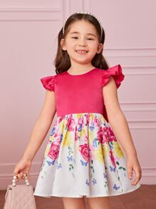 SHEIN Toddler Girls Floral Print Ruffle Trim Dress - Multicolor - View 5
