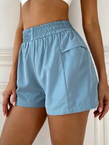 Gameset SHEIN Sport Elastic Waist Pocket Patched Sports Shorts - Dusty Blue - View 5