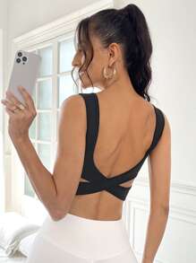 Easithlete Áo Tees & Tanks  Thể thao Nữ Lộ Lưng Hội Chữ thập màu trơn - màu đen - Xem 1