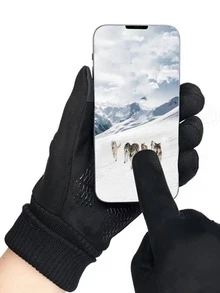 Men Letter Graphic Gloves - Black - View 5