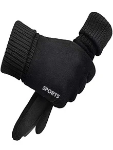 Men Letter Graphic Gloves - Black - View 6