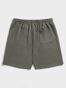 Manfinity Hombres Shorts con bolsillo oblicuo tejido de canalé - Verde militar - Ver 3