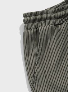 Manfinity Hombres Shorts con bolsillo oblicuo tejido de canalé - Verde militar - Ver 2