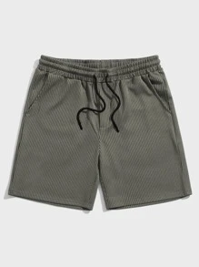 Manfinity Hombres Shorts con bolsillo oblicuo tejido de canalé - Verde militar - Ver 4